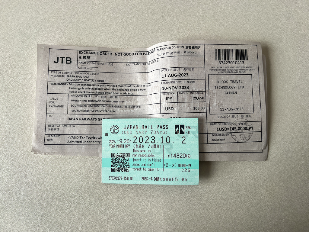 JR Pass Order Form and Green JR Pass Ticket