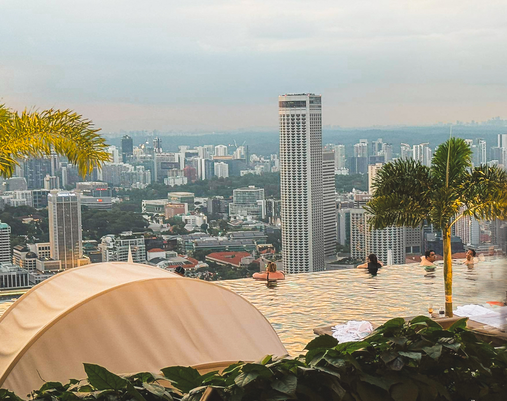 Marina Bay Sands pool looking out over the city