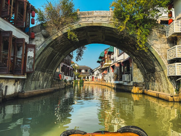 Zhujiajiao Water Village view of a brick bridge