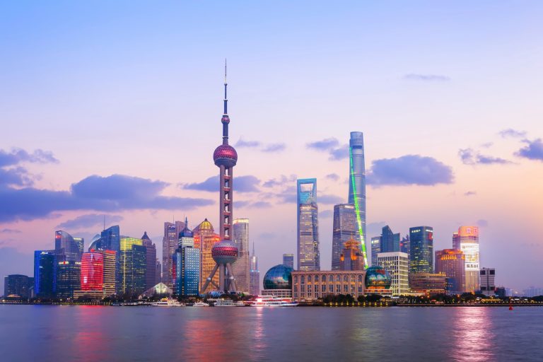 Shanghai skyline at sunset.