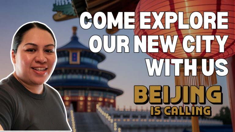 Temple of Heaven in the background with the words come explore our new city with us, Beijing is Calling