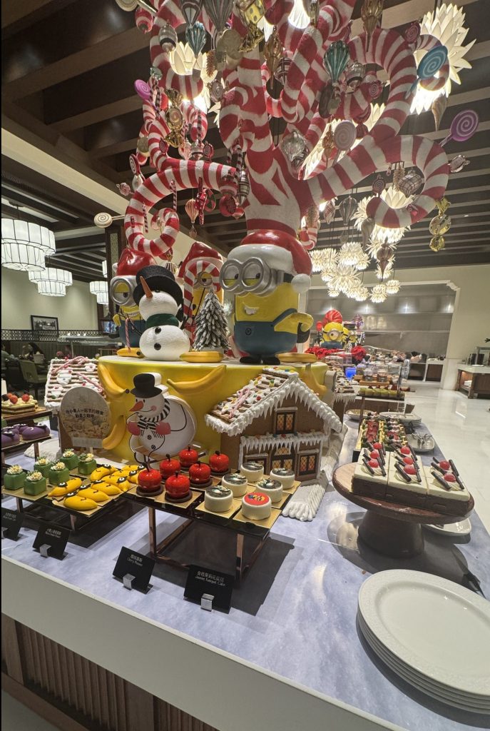 Festive dessert display with characters