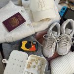 Packed suitcase showing different items